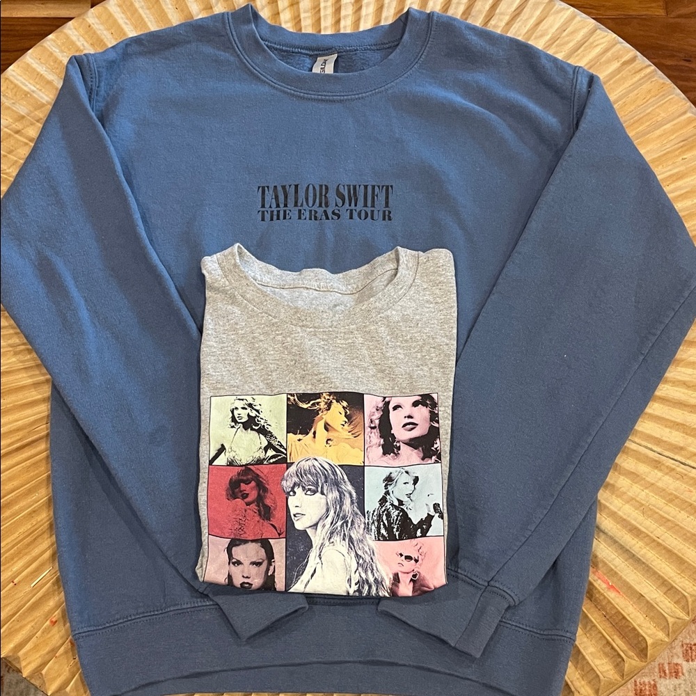 Taylor Swift The Eras Tour Blue Sweatshirt and Gray Graphic T-Shirt Set